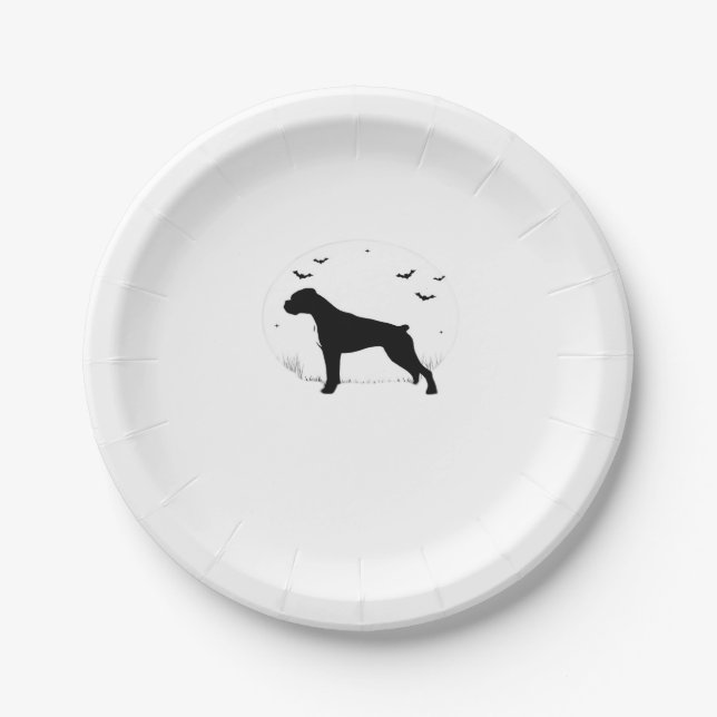 Boxer Dog � Halloween Moon Silhouette Classic T-Sh Pappteller (Vorderseite)