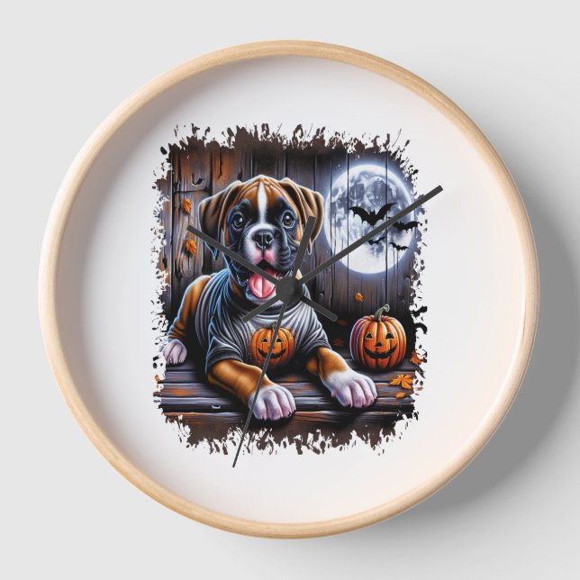 Boxer Dog Halloween Uhr (Vorderseite)