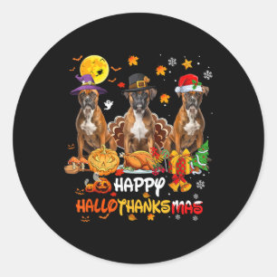 Boxer Dog Happy Halloween Erntedank Merry Chris Runder Aufkleber