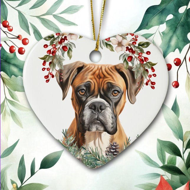 Boxer Dog Holly Wreath Christmas Keramik Ornament (Von Creator hochgeladen)