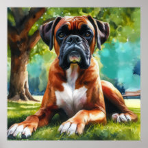 Boxer Dog im Park - Wasserfarben Art