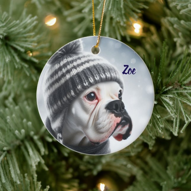 Boxer Dog im Winter Keramik Ornament (Baum)