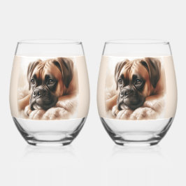 Boxer Dog in einer serenen Pose Weinglas Ohne Stiel