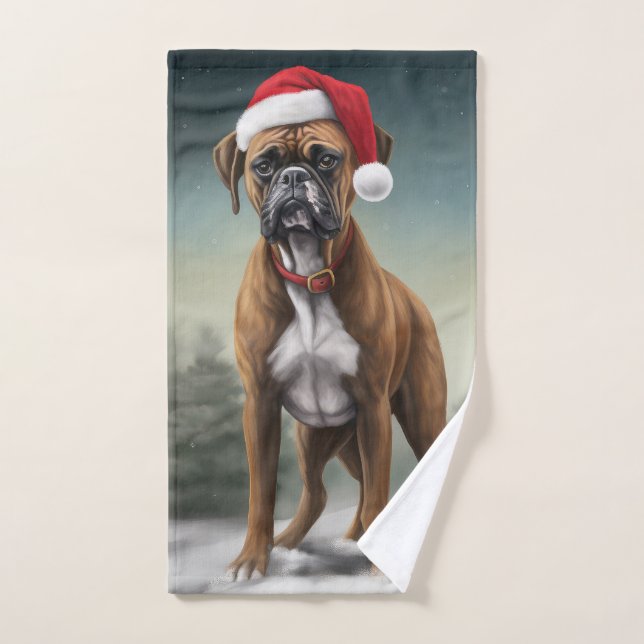 Boxer Dog in Schneeschweihnacht Badhandtuch Set (Handtuch)