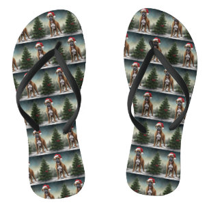 Boxer Dog in Schneeschweihnacht Flip Flops
