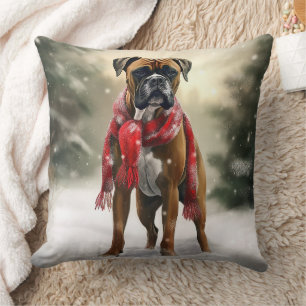 Boxer Dog in Schneeschweihnacht Kissen