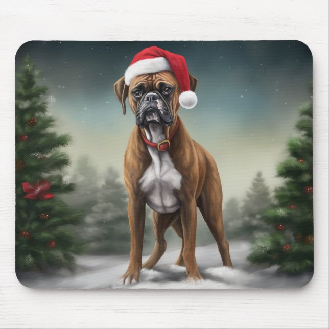 Boxer Dog in Schneeschweihnacht Mousepad (Vorne)