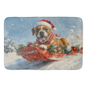 Boxer Dog in Sledge Lass es Schnee Weihnachten Badematte