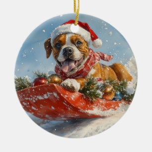 Boxer Dog in Sledge Lass es Schnee Weihnachten Keramik Ornament