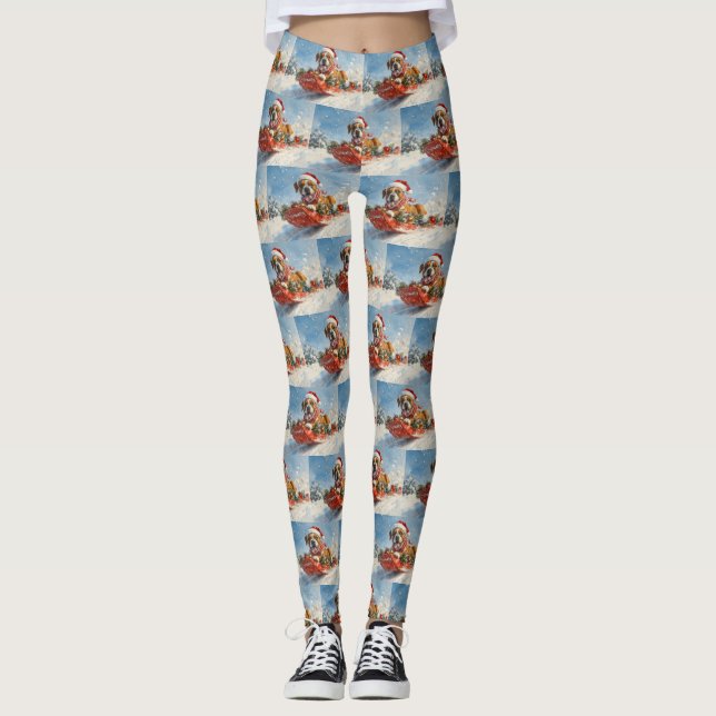 Boxer Dog in Sledge Lass es Schnee Weihnachten Leggings (Vorderseite)