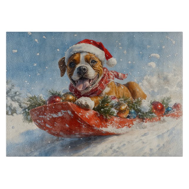 Boxer Dog in Sledge Lass es Schnee Weihnachten Schneidebrett (Vorderseite)