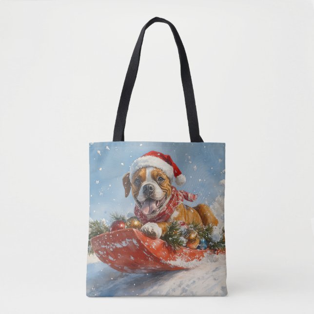 Boxer Dog in Sledge Lass es Schnee Weihnachten Tasche (Vorderseite)