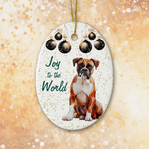 Boxer Dog Joy to the World Christmas Keramik Ornament