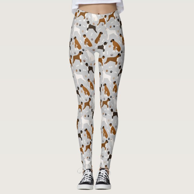 Boxer Dog Knochen und Paws Leggings (Vorderseite)