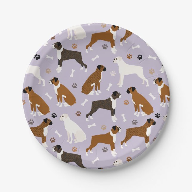 Boxer Dog Knochen und Paws Paper Plate Pappteller (Vorderseite)