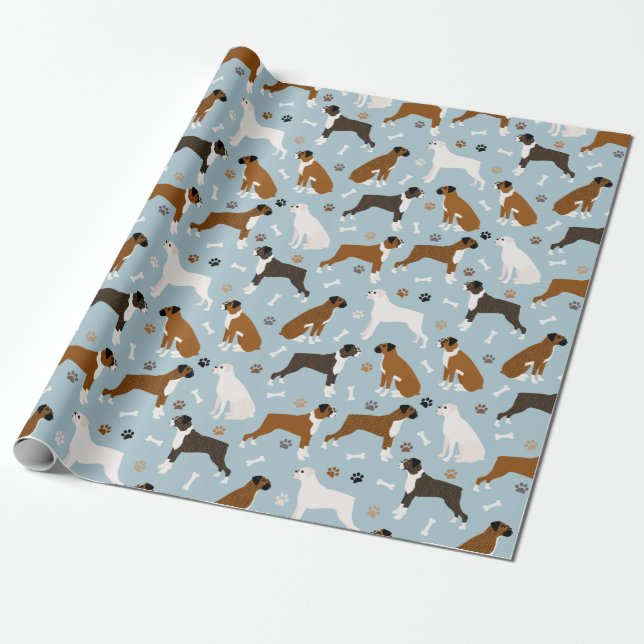Boxer Dog Knochen und Paws Wrapping Paper Geschenkpapier (Ungerollt)