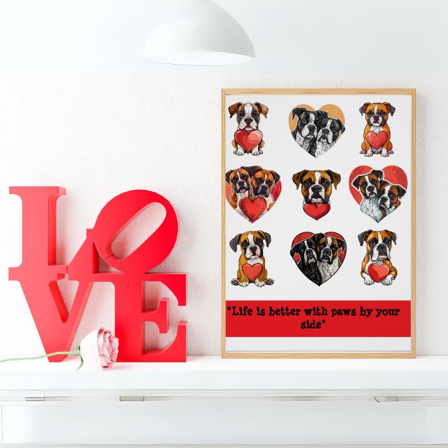 Boxer Dog Liebe - Romantische Wasserfarbe Poster (Boxer Dog Love – Romantic Watercolor Poster)