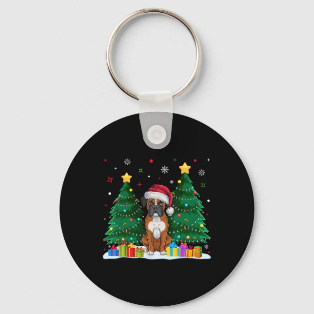 Boxer Dog liebt Weihnachtsmannmütze Ugly Christmas Schlüsselanhänger (Vorderseite)