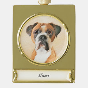 Boxer Dog Malerei unzugeschnittene ursprüngliche T Banner-Ornament Gold