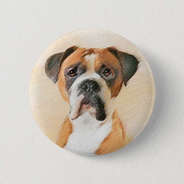 Boxer Dog Malerei unzugeschnittene ursprüngliche T Button (Vorderseite)