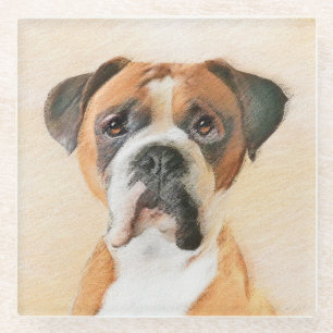 Boxer Dog Malerei unzugeschnittene ursprüngliche T Glasuntersetzer