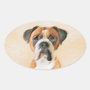 Boxer Dog Malerei unzugeschnittene ursprüngliche T Ovaler Aufkleber