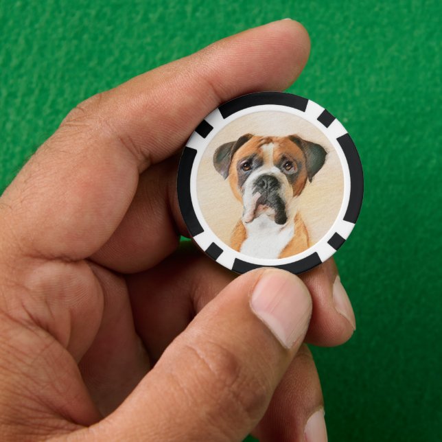 Boxer Dog Malerei unzugeschnittene ursprüngliche T Pokerchips (Hand)