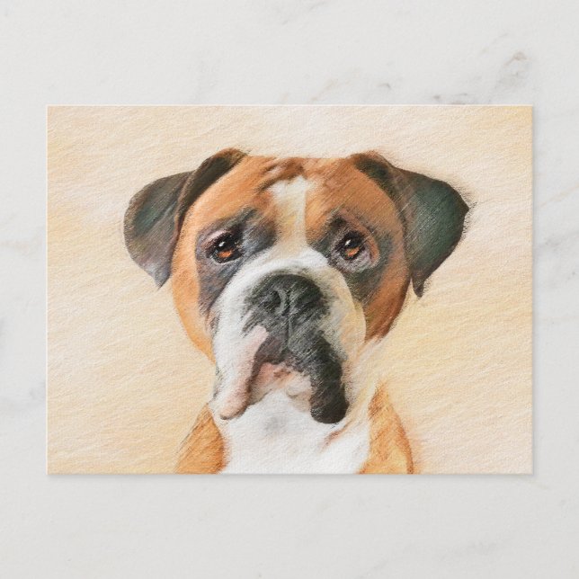 Boxer Dog Malerei unzugeschnittene ursprüngliche T Postkarte (Vorderseite)