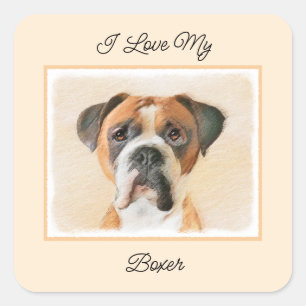 Boxer Dog Malerei unzugeschnittene ursprüngliche T Quadratischer Aufkleber