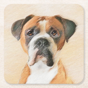 Boxer Dog Malerei unzugeschnittene ursprüngliche T Rechteckiger Pappuntersetzer