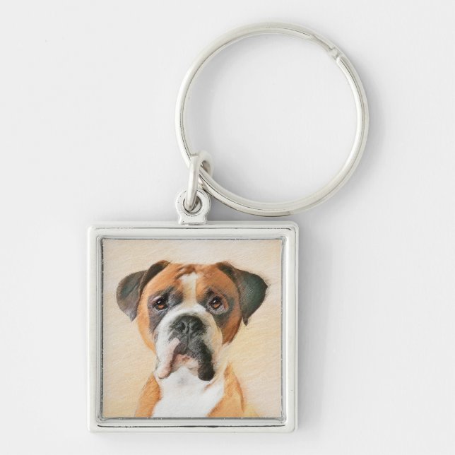 Boxer Dog Malerei unzugeschnittene ursprüngliche T Schlüsselanhänger (Vorne)