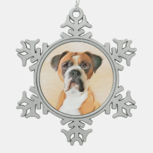 Boxer Dog Malerei unzugeschnittene ursprüngliche T Schneeflocken Zinn-Ornament
