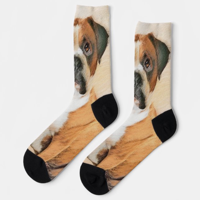 Boxer Dog Malerei unzugeschnittene ursprüngliche T Socken (Linkes Detail)