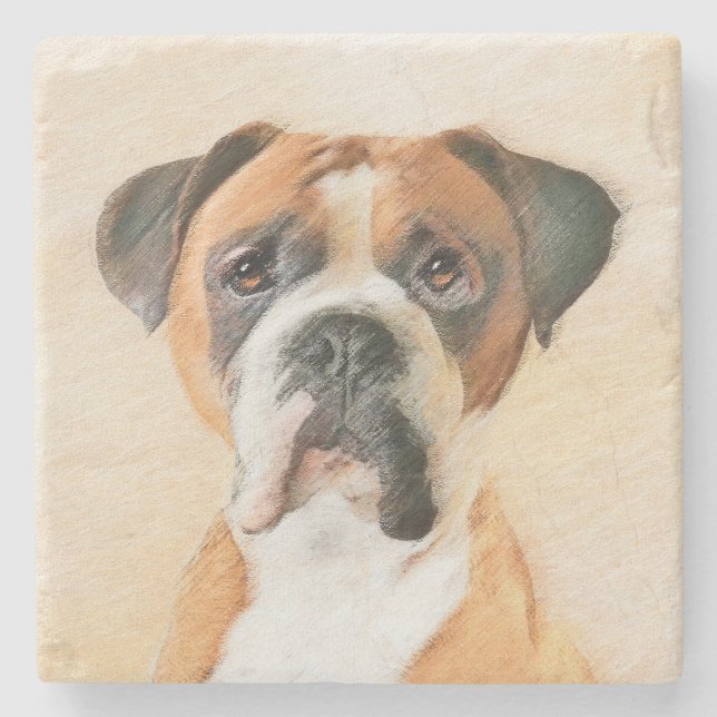 Boxer Dog Malerei unzugeschnittene ursprüngliche T Steinuntersetzer (Vorderseite)