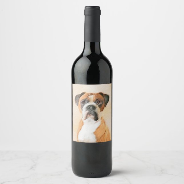 Boxer Dog Malerei unzugeschnittene ursprüngliche T Weinetikett (Vorderseite)