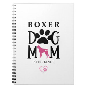 Boxer Dog Mama Pawprint Herz Individuelle Name Notizblock