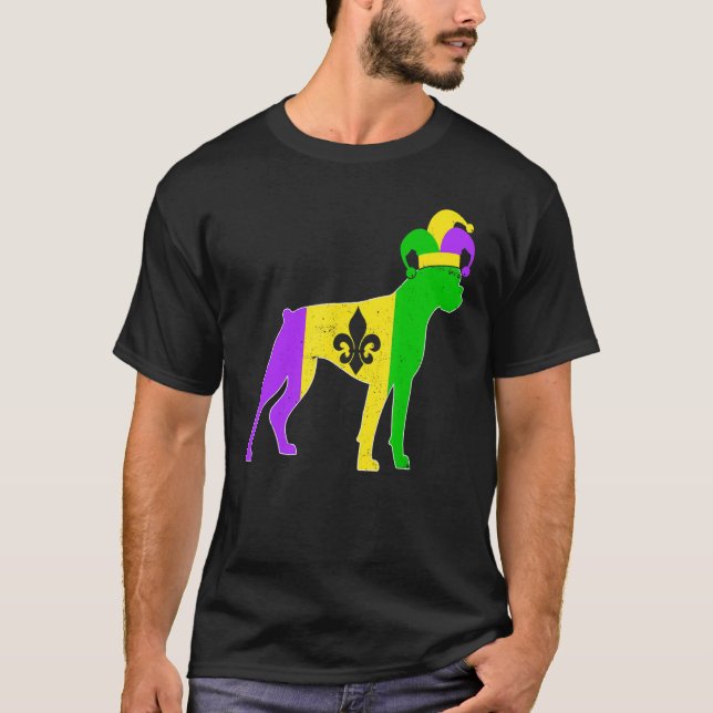 Boxer Dog Mardi Gras Carnivals Funny Puppy Jester T-Shirt (Vorderseite)