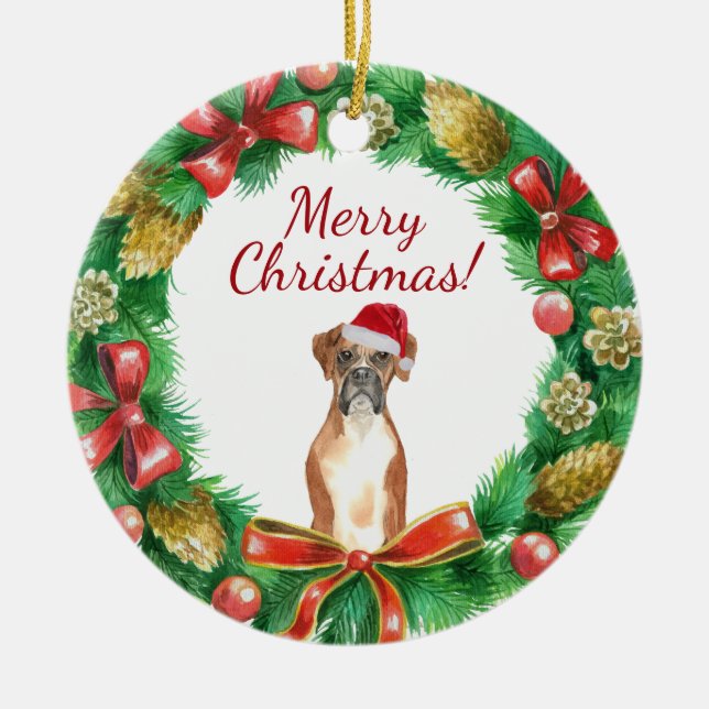 Boxer Dog Merry christmas Keramik Ornament (Vorne)