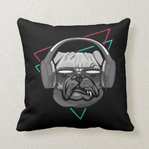 Boxer Dog Music Headphones Disco Dj Party Kissen