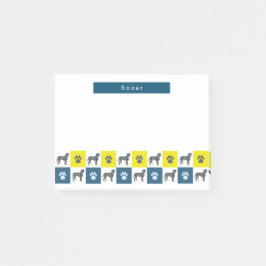 Boxer Dog & Paw Gelb & Blau Gitter Linien Post-it Klebezettel