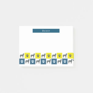 Boxer Dog & Paw Gelb & Blau Gitter Linien Post-it Klebezettel