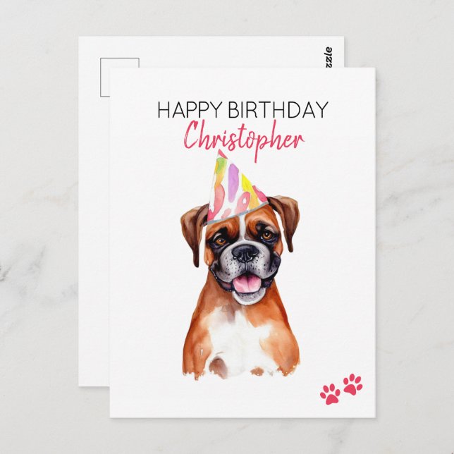 Boxer Dog Personalisiert Happy Birthday Postkarte (Vorne/Hinten)
