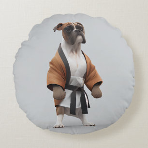 Boxer Dog Play Karate, Karate Champion Boxer Dog Rundes Kissen