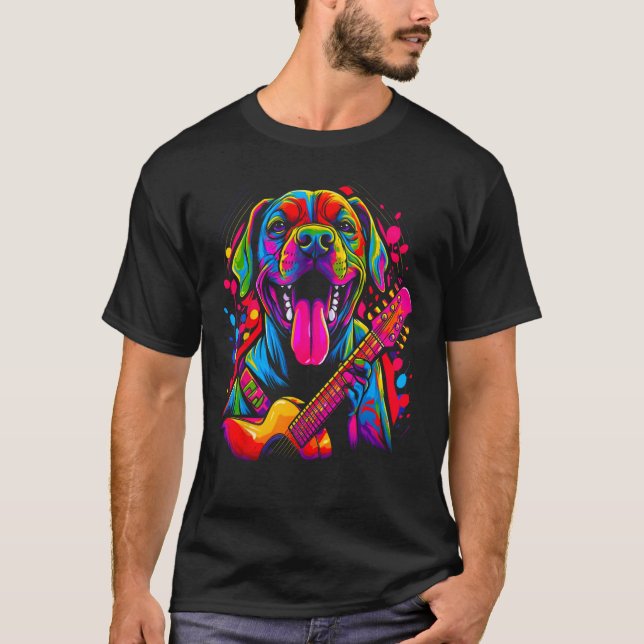 Boxer Dog Pop Guitarist T-Shirt (Vorderseite)