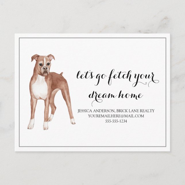 Boxer Dog Real Anwesen Kaufen Marketing Postkarte (Vorderseite)
