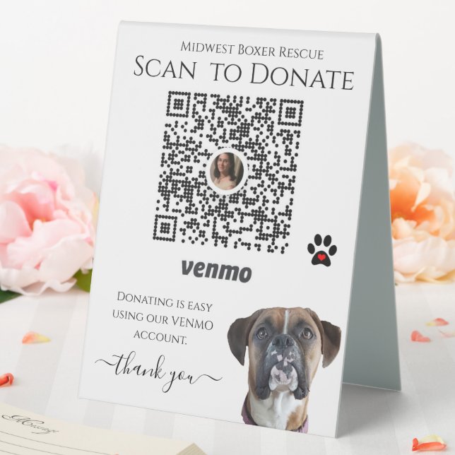 Boxer Dog Rescue Fundraiser Venmo Sign  Tischaufsteller (In Situ (Hochzeit))