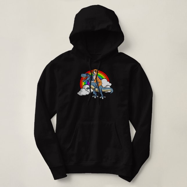 Boxer Dog Riding Dinosaur Trex German Deutscher Fu Hoodie (Design vorne)