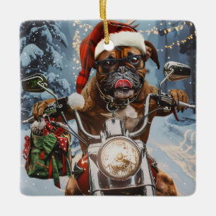 Boxer Dog Riding Motorrad Weihnachten Keramikornament