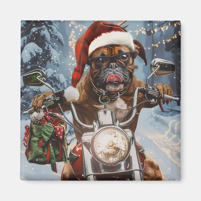 Boxer Dog Riding Motorrad Weihnachten Magnet (Vorne)