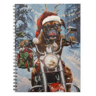 Boxer Dog Riding Motorrad Weihnachten Notizblock